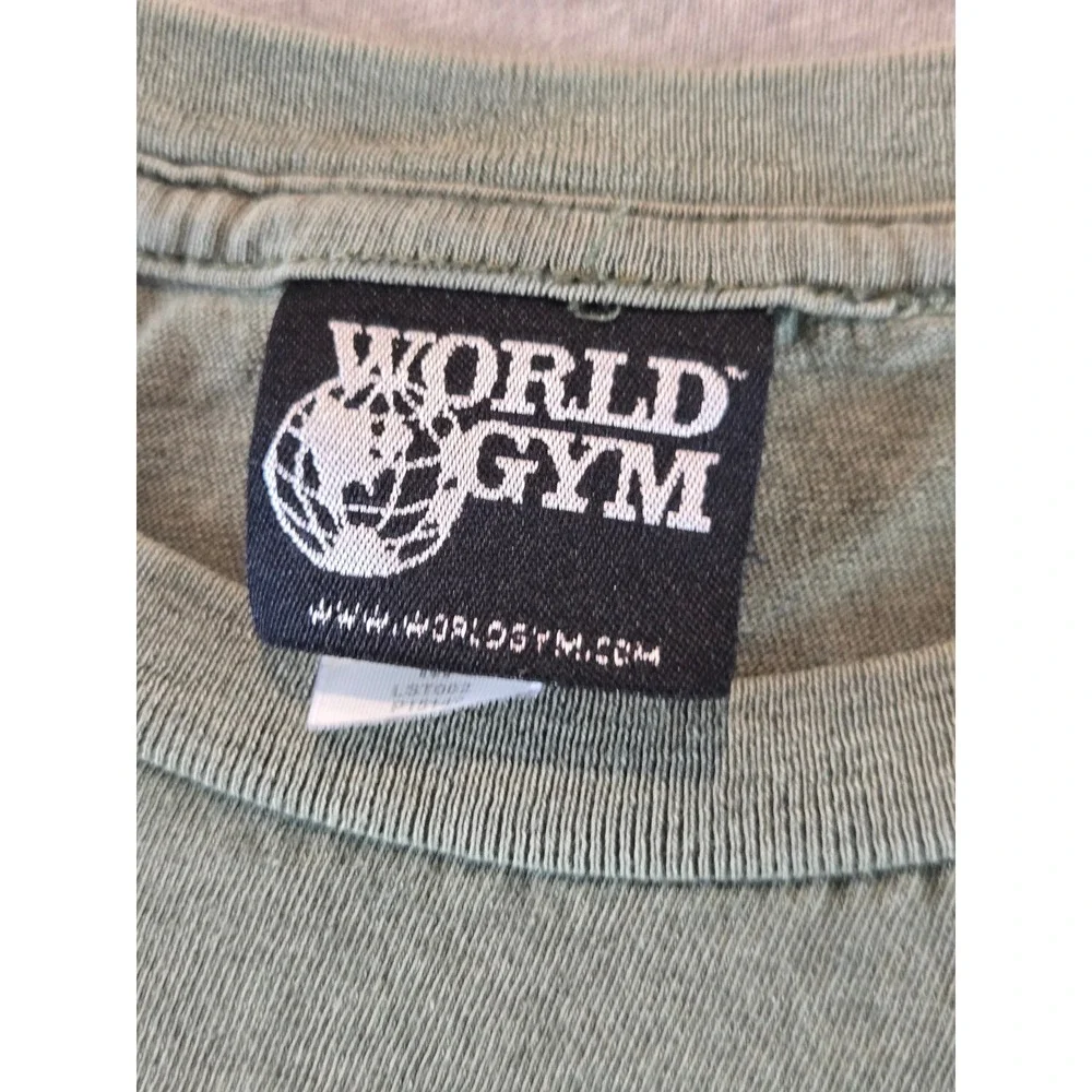 Vintage World Gym T-Shirt Mens Medium Olive Green Gorilla Graphic Y2K Streetwear